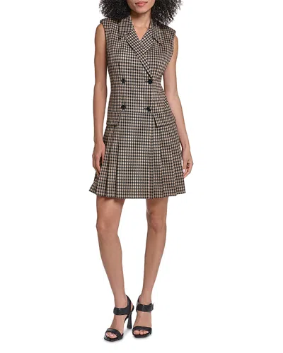 Karl Lagerfeld Sleeveless Double Breasted Plaid Blazer Dress In Gray