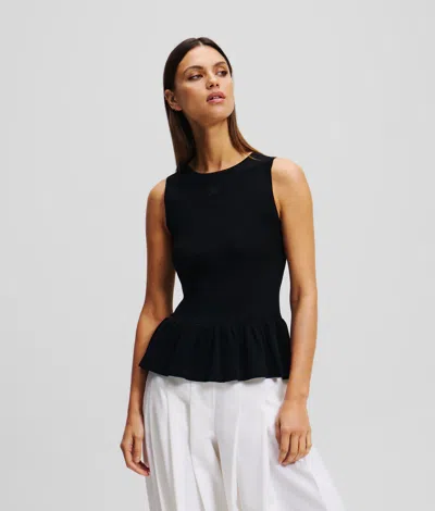Karl Lagerfeld Sleeveless Peplum Knit Top In Black