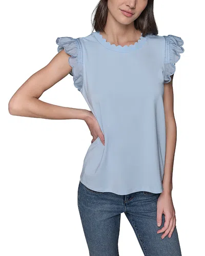 Karl Lagerfeld Sleeveless Ruffled Top In Chambray Blue
