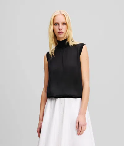 Karl Lagerfeld Sleeveless Satin Top In Black