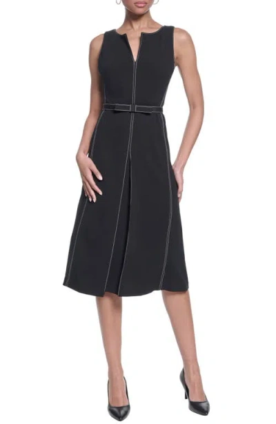 Karl Lagerfeld Sleeveless Scuba Crepe A-line Dress In Black