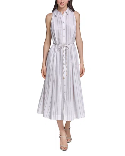 Karl Lagerfeld Sleeveless Striped Button Front Midi Dress In Blue