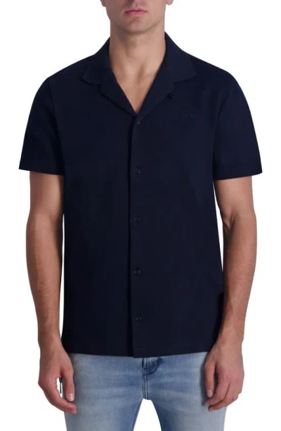 Karl Lagerfeld Slim Fit Short Sleeve Button-up Camp Shirt In Navy