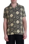 Karl Lagerfeld Slim Fit Short Sleeve Button-up Shirt In Tan Multi