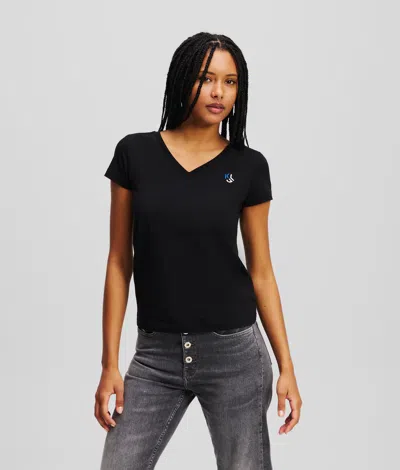 Karl Lagerfeld Slim-fit V-neck T-shirt In Black
