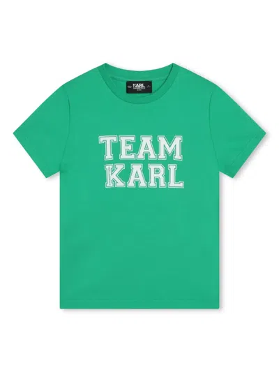 Karl Lagerfeld Kids' Slogan-print Organic Cotton T-shirt In Green