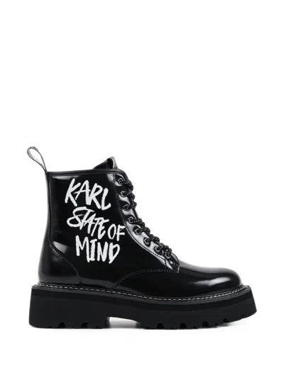 Karl Lagerfeld Slogan-print Lace-up Boots In Multi