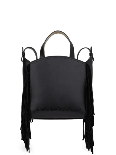 Karl Lagerfeld Smal K/circle Fringed Tote Bag In Black