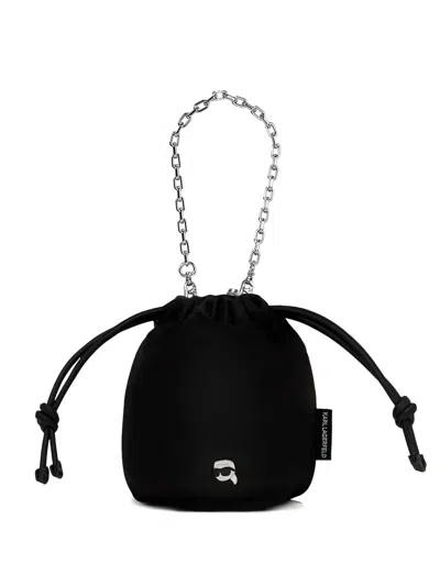 Karl Lagerfeld Small Ikon Drawstring Bucket Bag In White
