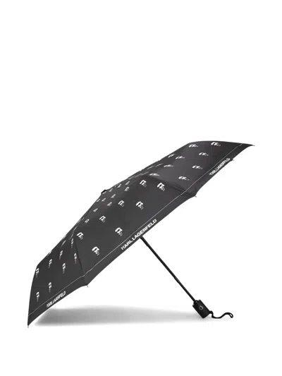 Karl Lagerfeld Small Ikon-print Umbrella In Blue