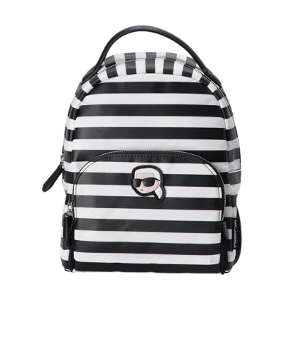 Karl Lagerfeld Small Ikon Striped Backpack In White