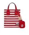 Karl Lagerfeld Small Ikon Striped Tote Bag In Red