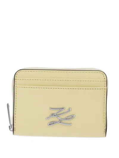 Karl Lagerfeld Small K/autograph Logo-plaque Cardholder Wallet In Yellow
