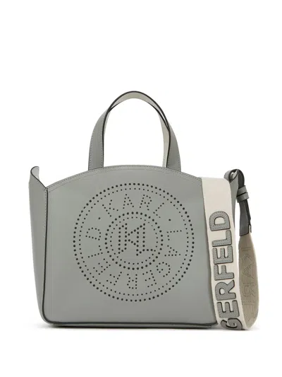 Karl Lagerfeld Small K/circle Perforated Tote Bag In Grey