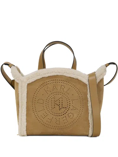 Karl Lagerfeld Small K/circle Shearling Tote Bag In Brown