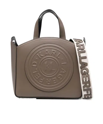 Karl Lagerfeld Small K/circle Perforated-design Tote Bag In Gray
