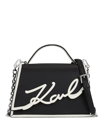 Karl Lagerfeld Signature Leather Top-handle Bag In Schwarz