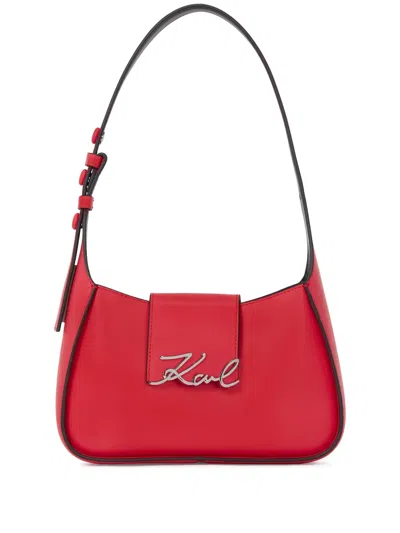 Karl Lagerfeld Small K/signature Shoulder Bag In Red