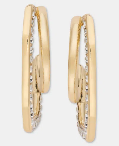 Karl Lagerfeld Small Pave Geometric Split-hoop Earrings, 0.73" In Gold
