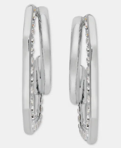 Karl Lagerfeld Small Pave Geometric Split-hoop Earrings, 0.73" In Metallic