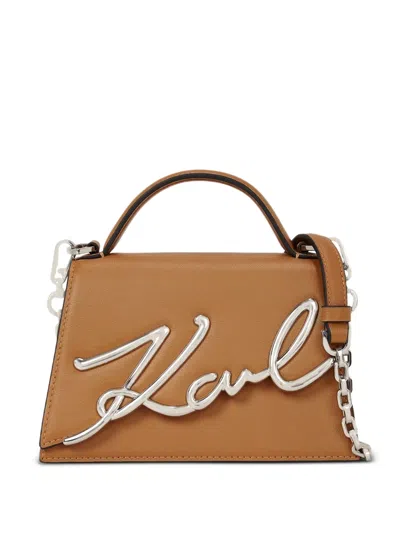Karl Lagerfeld Small Signature-logo Leather Crossbody Bag In Brown