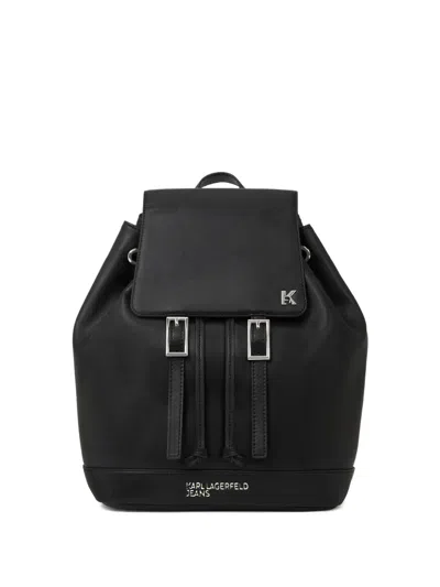 Karl Lagerfeld Smooth Finish Black Backpack With Buckle Closure