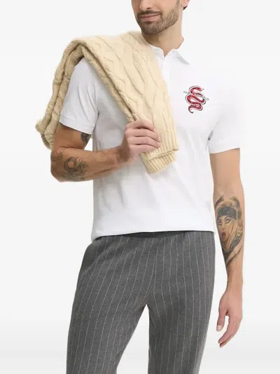 Karl Lagerfeld Snake-embroidered Polo Shirt In White