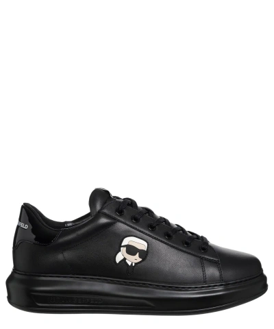 Pre-owned Karl Lagerfeld Sneakers Men Kapri Kl52530n00x Black Leather Logo Detail Shoes