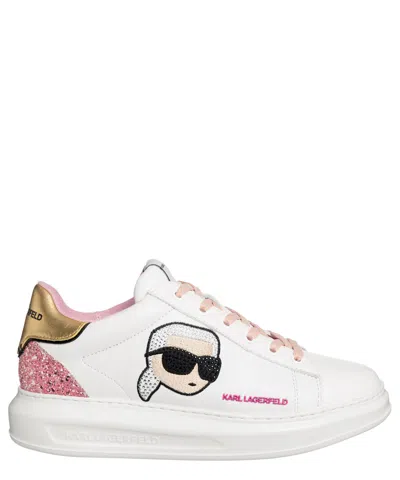 Pre-owned Karl Lagerfeld Sneakers Women Kapri Kl62570n White - Pink Leather Logo Detail