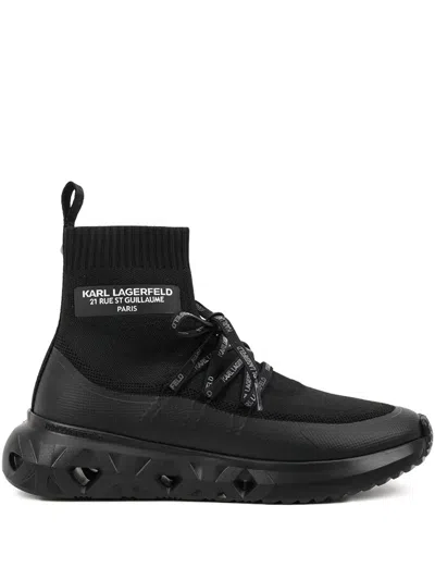 Karl Lagerfeld Sock-knit Lace-up Sneakers In Black