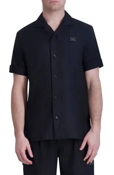 Karl Lagerfeld Solid Black Stretch Camp Shirt