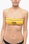 Karl Lagerfeld Solid Color Bandeau Bikini Top With Printed Contrasting Logo In Yellow