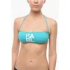 Karl Lagerfeld Solid Color Bandeau Bikini Top With Printed Contrasting Logo