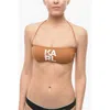 Karl Lagerfeld Solid Color Bandeau Bikini Top With Printed Contrasting Logo
