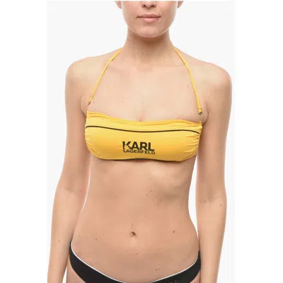Karl Lagerfeld Solid Color Bandeau Bikini Top With Printed Contrasting Women's Logo