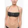 Karl Lagerfeld Solid Color Bandeau Bikini Top With Tone On Tone Striped Det