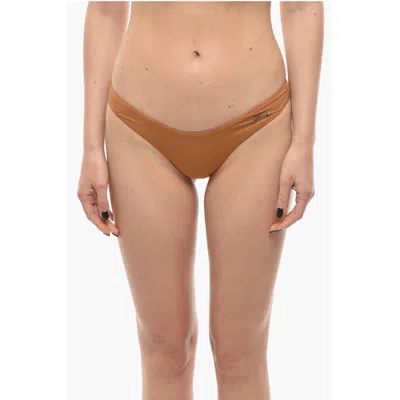 Karl Lagerfeld Solid Color Bikini Bottom With Knotted Laces In Brown