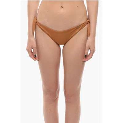 Karl Lagerfeld Solid Color Bikini Bottom With Knotted Laces In Brown