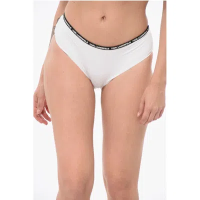 Karl Lagerfeld Solid Color Bikini Bottom With Logoed Contrasting Band In White