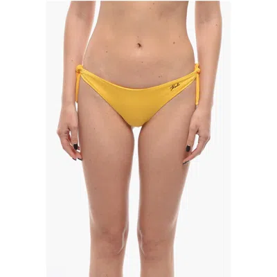 Karl Lagerfeld Solid Color Bikini Bottom With Silver Logo In Yellow