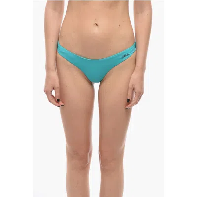 Karl Lagerfeld Solid Color Bikini Bottom With Silver Logo In Blue