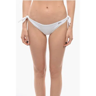 Karl Lagerfeld Solid Color Bikini Bottom With Silver Logo In White