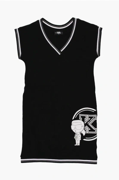 Karl Lagerfeld Solid Color Dress With Contrast Logo In Black