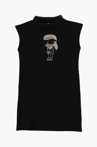 Karl Lagerfeld Solid Color Dress With Rhinestone Logo