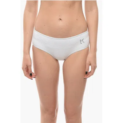 Karl Lagerfeld Solid Color Hipster Bikini Bottom With Striped Detail In Metallic