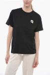 KARL LAGERFELD SOLID COLOR IKONIK 2.0 CREW-NECK T-SHIRT WITH EMBOSSED LOGO