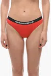 Karl Lagerfeld Solid Color Sport Bikini Bottom With Elastic Band Logoed At In Red