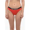 Karl Lagerfeld Solid Color Sport Bikini Bottom With Elastic Band Logoed At In Gold