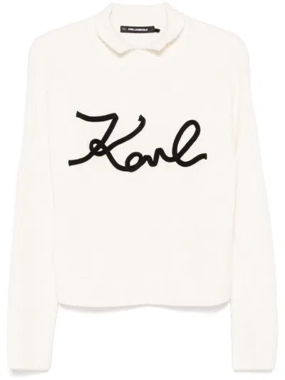 Karl Lagerfeld Soutache Karl Signature Sweater In White
