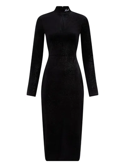 Karl Lagerfeld Sparkle High-neck Dress In Black